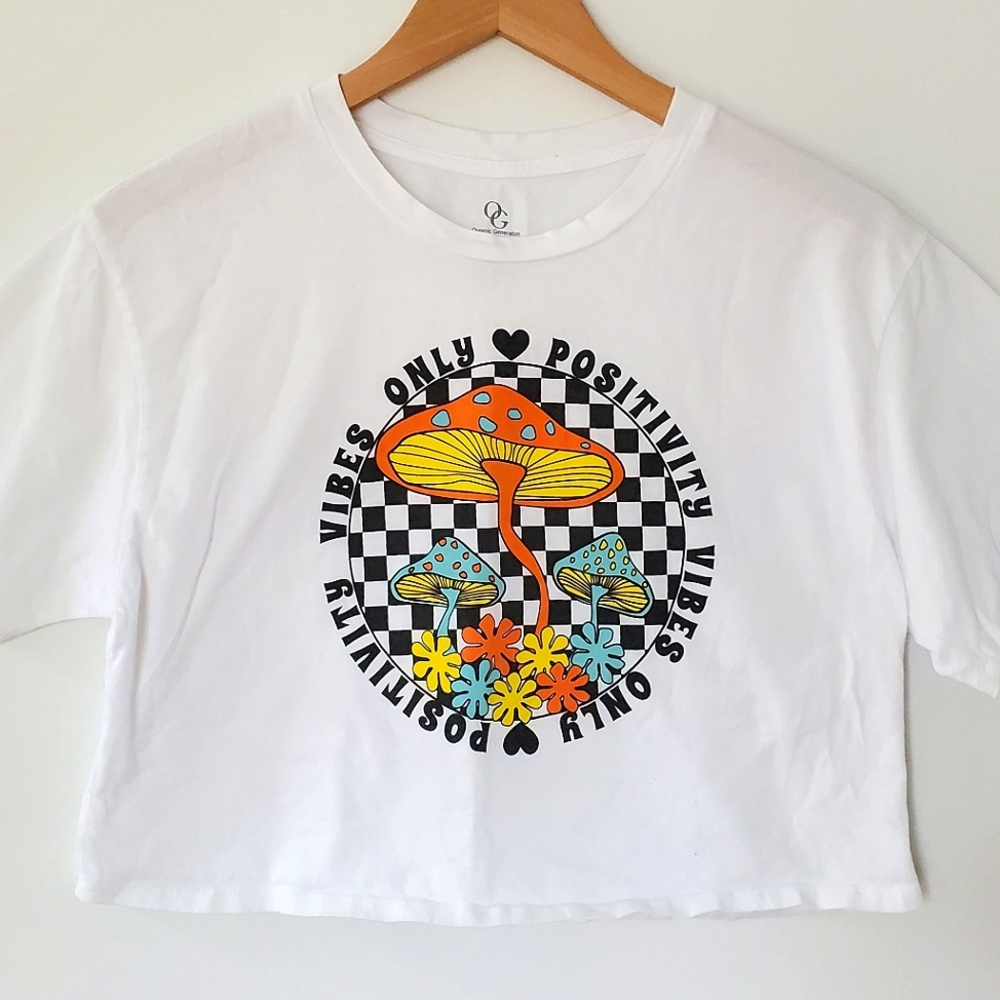 Organic Generation Shrooms Positivity Graphic Crop Top (Medium)